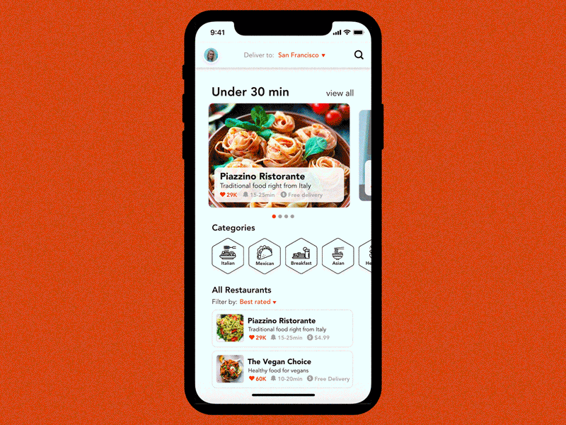 Food delivery home screen