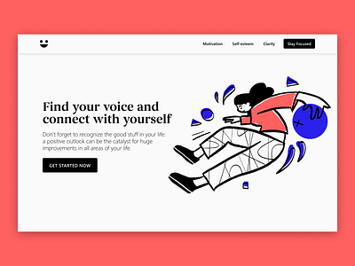 Find your inner voice design hand drawn illustration landing page landing page ui minimalistic motivation opendoodles positive vibes serif font typography ui design uidesign uiux web design website wellness