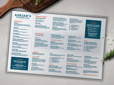 Adrian's New Menu branding branding design design menu menu design restaurant restaurant branding type typography