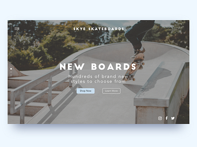 Skye Skateboards Home Page Concept