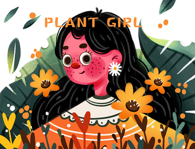 plant girl branding design flat flowers girls illustration plants postcard typography website yellow