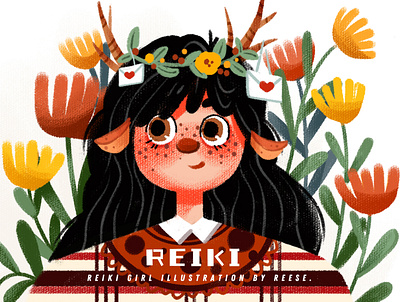 Reiki branding deer design flat flowers illustration girls illustration reiki typography web website