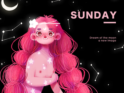 Dream of the moon branding design dream girl illustration illustration moon sunday typography web website