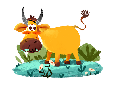 The cow animal illustration branding character design childrens illustration cow design flat girls illustration photoshop plants