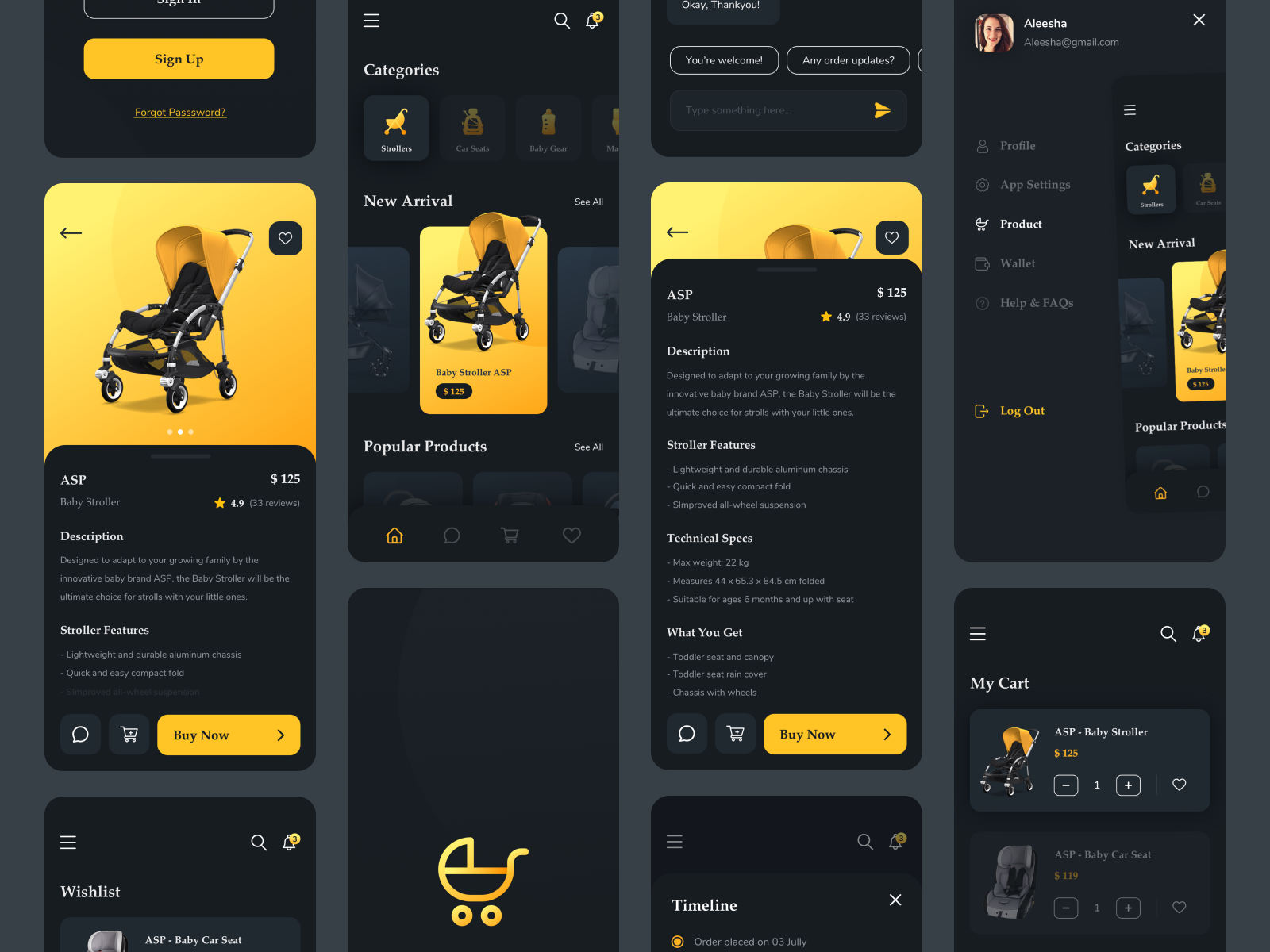 Baby Store App Dark Mode Exploration by Adisti Lailan S for Alto on Dribbble