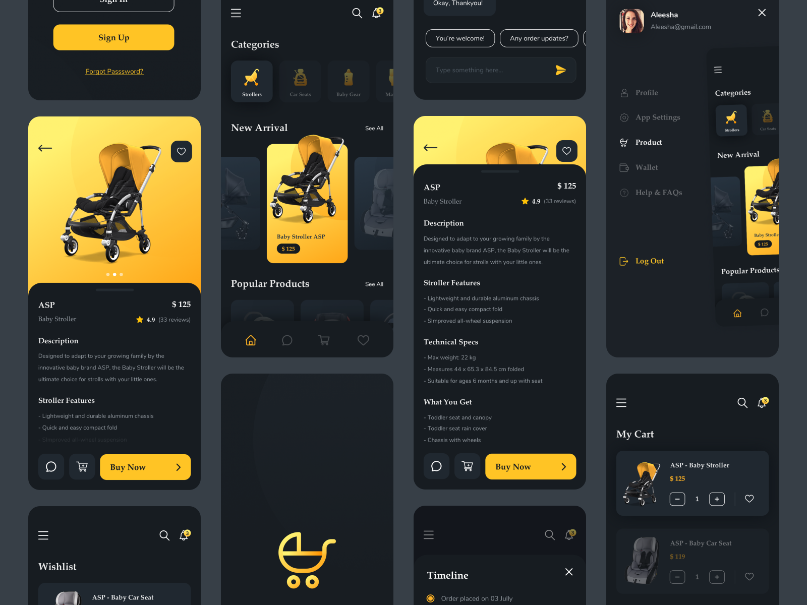 Baby Store App Dark Mode Exploration by Adisti Lailan S for Alto on