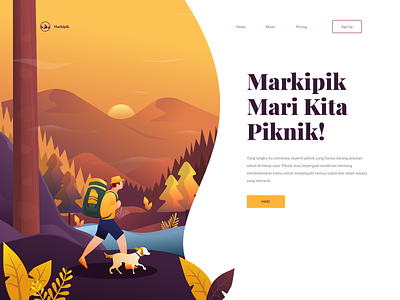 Markipik - Mari Kita Piknik animation debut hero hiking holiday icon illustration landing mountain travel travel agency travelling view website