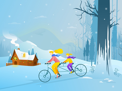 Happy Mother's Christmas Day ! blue bycicle christmas eve family fun happy hiking illustration mom mother mothersday mountain nature newyear santa snow tree