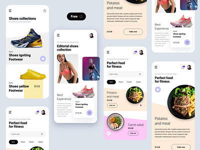 Fitness food ecommerce app digital food food app free freebie interface kit mobile mobile kit modern clean ui uidesign uidesigner uiux ux