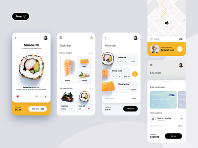 Sushi bar app digital food free freebie illustration interface kit mobile kit modern clean sushi sushi bar uidesigner