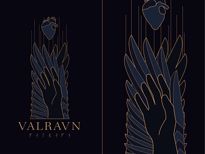 Valravn badge bird crow cult folklore gods hand heart legend logo magic monoline myth mythical mythological mythology raven runes transform