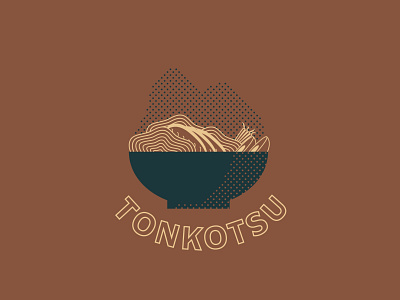 Tonkotsu - 82/365 blue bowl design eggs food halftone illustration japanese noodle noodles ramen red steam type yellow