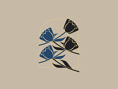 Tulips - 91/365 black blue floral flower flowers gold graphic illustration illustrations leaves pattern petals stem tulip vector