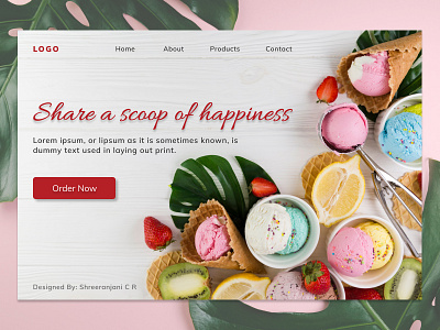 Ice Cream Landing Page branding design dribbble figmadesign happiness ice cream illustration landing page order share typography