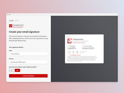 Email Signature Generator app codepen dark theme design email form night mode prototype signature theme toggle ui ux web design