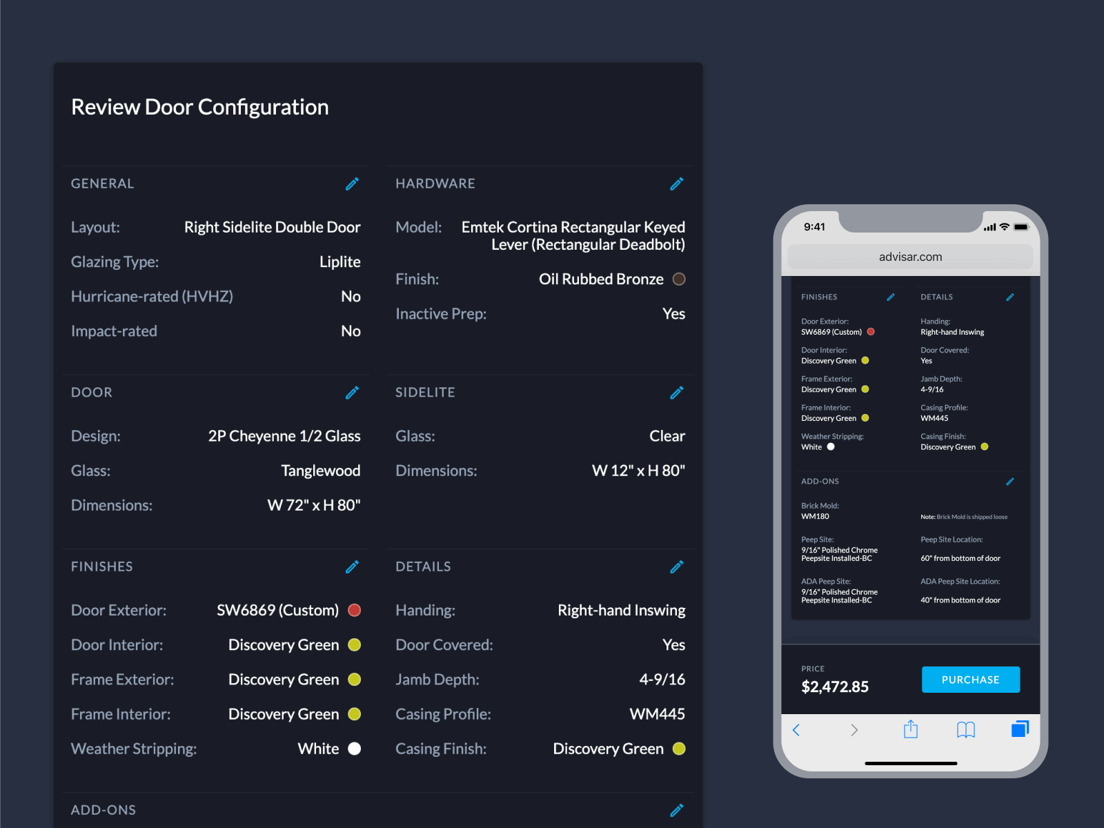 Checkout Summary checkout configurator dark mode details ecommerce list manufacturing materials review summary ui ux