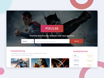 Pixulse - Movie Database Website app branding design home screen search bar typography ui ux web