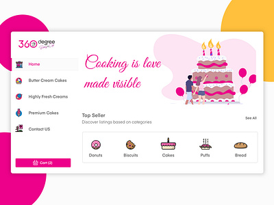 360 Degree Cakes & Bakes bakes cakes cart ecommerce illustrations logo shopping spa vector website