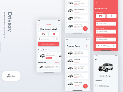 Drivezy bikes cars drivezy filter home screen illustration mobile app mobileui mobileux redesign search