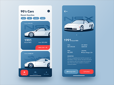 90's Cars - CAR APP acura ai cars illustration interaction design mobile app nsx sketch supra toyota ui design uiux design visual design
