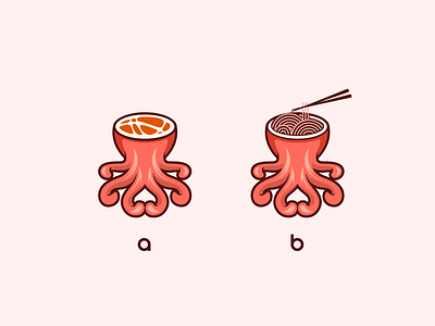 Octopus ramen and sushi, which one ? animal art awesome brand branding cartoon company design designer dualmeaning graphic icon illustration inspiration logo octopus ramen sushi typography vector