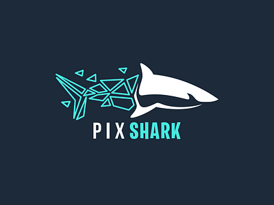 Pixshark Logo animal awesome brand branding company design designer graphic hexagonal icon illustration logo monogram pixel shark shark logo vector