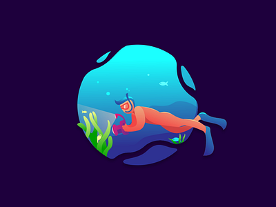 Diving Illustration app art awesome blue brand branding design designer diving fish graphic icon illustration inspiration logo ocean ui underseaworld ux vector