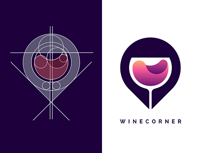 Wine Corner Logo app brand branding corner design designer dual meaning garagephic studio graphic illustration location logo map pin typography vector wine wine logo