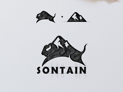 Bison and Mountain Logo Combination