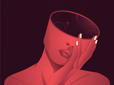 Million thoughts illustraion mental health mind overthinking space thinking thoughts vector illustration women