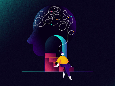 Continuous Flow Of Thoughts brain calmness character design design gradient head headspace illustration mindfulness pattern texture thinking thoughts vector illustration