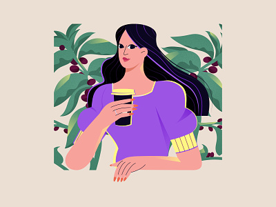 Coffee Girl avatar avatar design characterdesign coffee coffee plant female character illustration lilac profile texture vector illustration women