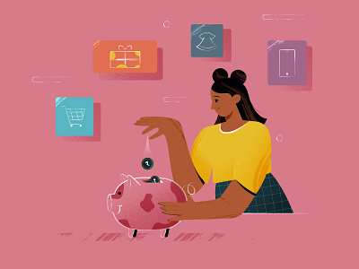 Savings 2d 2d character animal bank character concept digital illustration finance finance app girl character illustration money piggy bank regular saving saving money savings texture vector