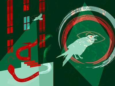 Snake and crow illustration illustration limited palette vector vector art vector illustration
