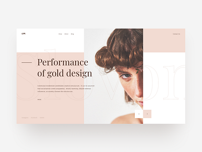 Perfomance of gold design / Concept page design fashion figma golden grid minimalism photoshop typography ui ux web web site webdesign