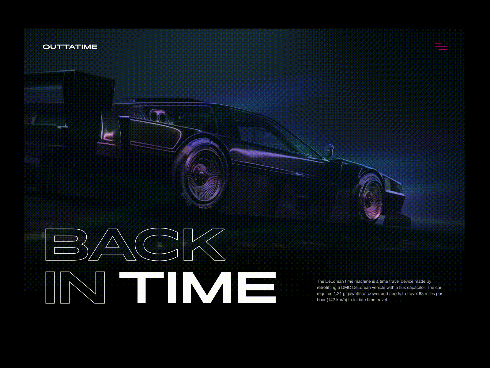 OUTTATIME - concept website back to the future car concept delorean ui design website