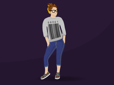 Portrait barcode creative face girl glasses hair dye illustration purple self portrait sweatshirt vans vector