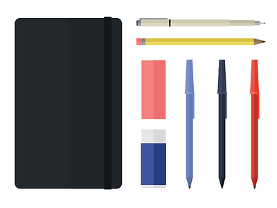School Supplies digital illustration erasers flat illustration micron pen minimalistic moleskin school supplies sketchbook