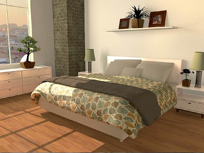 Bedroom 3d modeling bed bedroom blanket cinema 4d interior lighting modeling sunrise texturing windows