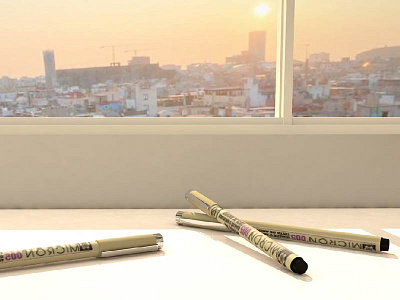 Micron Pens 3d modeling cinema 4d lighting micron micron pens modeling pens sunrise texturing windows