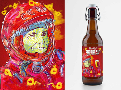Gagarin Beer artwork beer beer bottle beer label cccp design digital art digitalart digitalpaint homebrewing illustration illustration art illustrations ilustrator ipa label nooz palette russian space