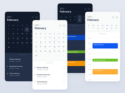 Calendar app - Mobile version app concept calendar calendar app calendar ui clean design clean ui concept dark theme light theme meeting mobile app planning schedule ui