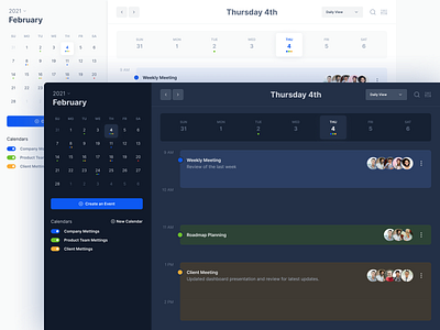 Calendar app - Desktop version - Dark theme