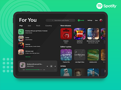 Spotify Redesign for iPad adobexd apple dark ios ipad ipad pro mockup ipados ipadpro mockup music redesign spotify ui