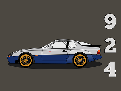 924 Carrera GT 80s blue cars gold grey illustration minimal nostaliga oldtimer vector vehicle wheels