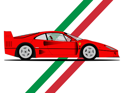 Ferrari F40 80s cars ferrari illustration minimal nostaliga oldtimer red vehicle wheels