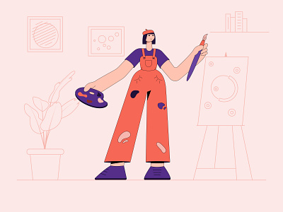 Artist with brushes and palette. art artist brush character illustration painter palette vector woman