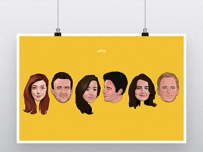 The Gang 4 color digital himym how i met your mother illustration kevin layshock painting print umbrella