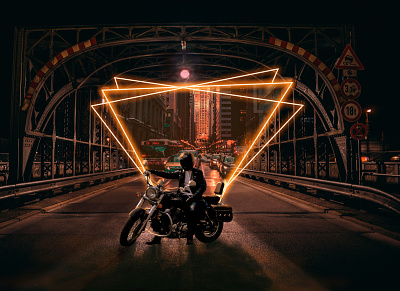 Ride all the night compositing composition moto motorbike motorcycle neon light photoshop