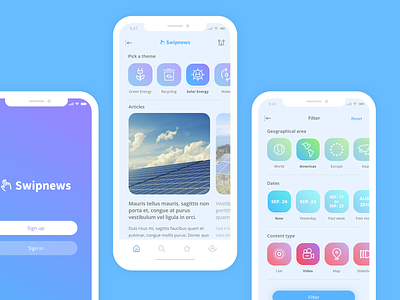 Swipnews - Stay informed about Ecology ecology interface design mobileapp news news app swipe ui uiuxdesign